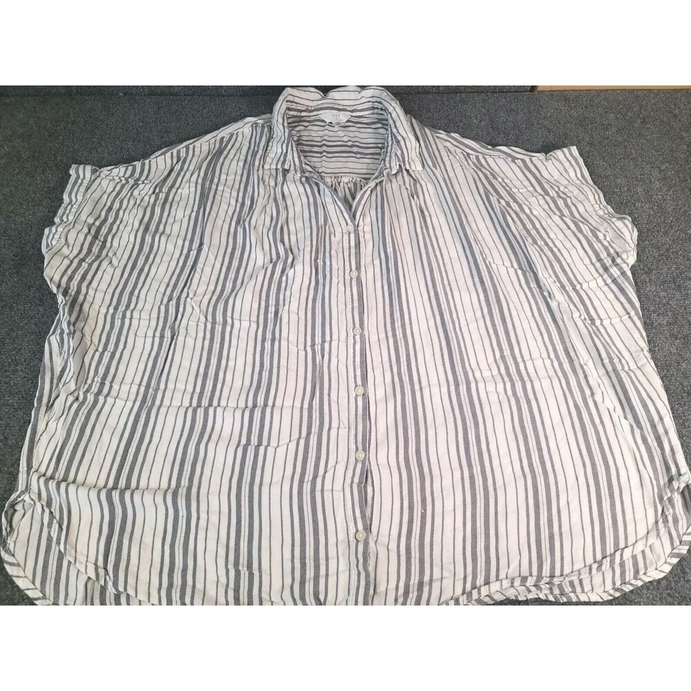 Time And Tru Tunic Button Up Shirt Women's Plus 2XL Short Sleeve Dolman Striped
